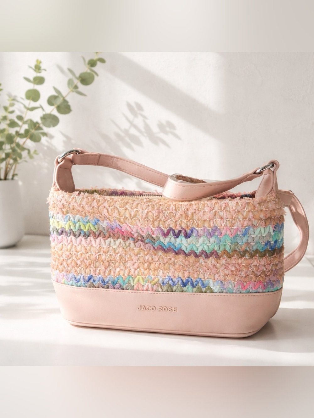 Pink Multicolor Woven Shoulder Bag